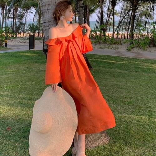 New Arrival Fashion Spring Long Dress Women OL Temperament Casual Beach Peter pan Collar Vacation Clothes Ruffle Loose Dress