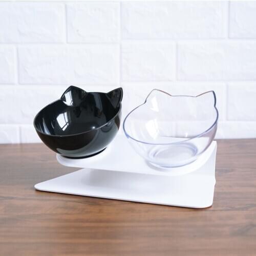 Explosive Cat Double Bowl Cat Bowl Dog Bowl Transparent AS Material Non-slip Food Bowl With Protection Cervical Transparent Cat