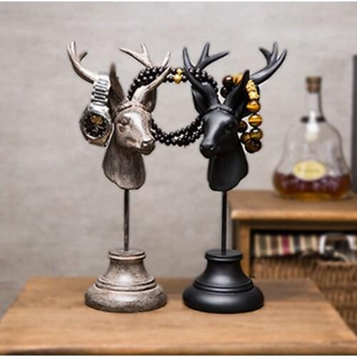 American Country Deer Jewelry Frame Resin Crafts Deer Head Sculpture Villa Bar Bookstore Retro Home Decoration Height 32cm