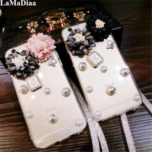 Luxury Bling Diamond Pearl Cloth Flwers Glitter Phone Case Cover For Huawei Honor8 9 10 20 Lite V10 V20 V30 7X 8X 9X Nova3 4 5 6