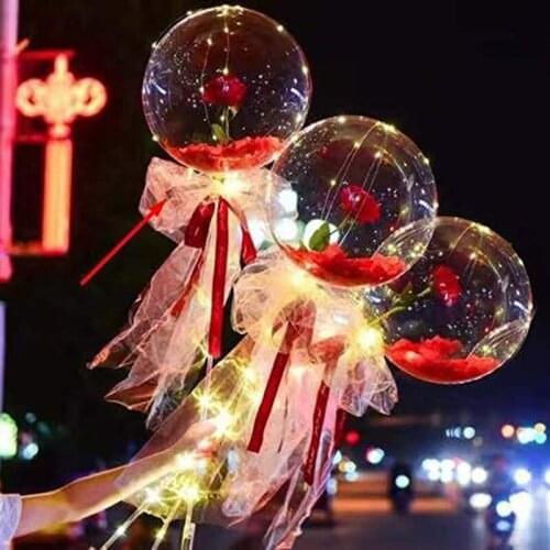 DIY LED Lamp with Rose Flower Balloon Birthday Wedding Decoration Transparent Flower Ball LED Luminous Balloon Rose Bouquet