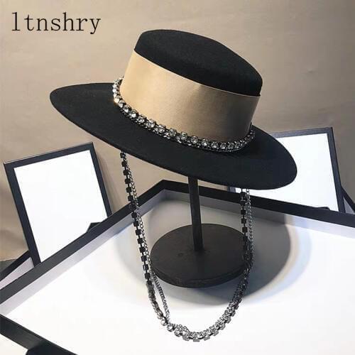 Women Wool Top hat Ribbon Fedora Hat Gentleman Elegant Lady Winter Autumn Wide Brim Panama Sombrero Cap gorros mujer invierno