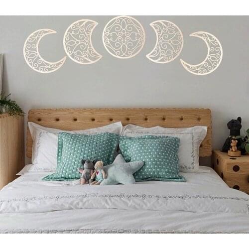 5 Pcs Nordic Style Modern Wooden 3D Moon Wall Sticker Decor Children Kids Baby Room Background Wall Sticker Home Decoration