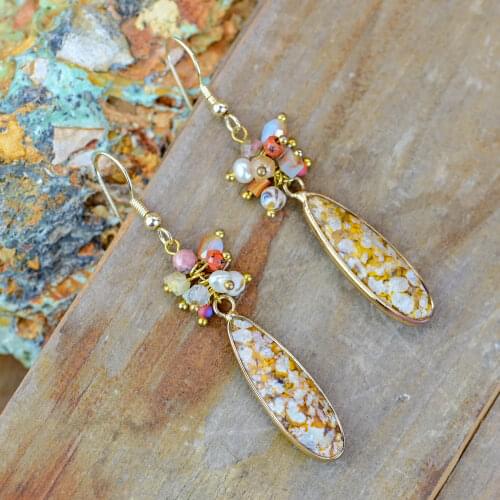 Stylish Ocean Agate Natural Stone Pendant Earrings for Womens Gift Jewelry Bohemian Earrings