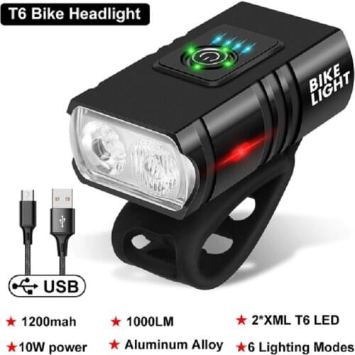 T6 LED Bike Light Front Bicycle Lighting Usb Rechargeable MTB Mountain Road Bicycle Lights 6 Modes Headlight bike accessories