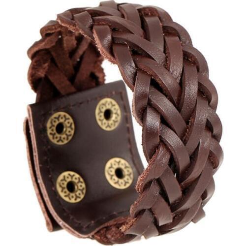 Vintage Retro Handmade Wide Genuine Leather Cuff Bracelet Weave Braid Charm Wristbands Bangle Wrap Punk Biker Men Women Jewelry