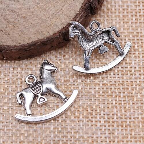 WYSIWYG 10pcs 21x17mm Antique Silver Color Antique Gold Color Rocking Horse Pendants Trojan Horse Charm