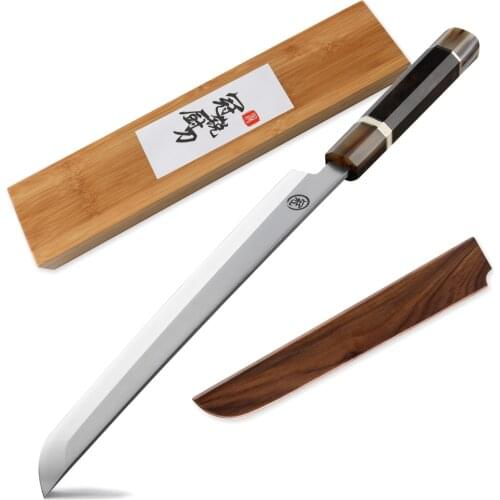 Japanese Sakimaru Kitchen Knife Salmon Cutting Tool Chef Knife Sushi Making Professional Knife Saya Scabbard Wooden Gift Box NEW