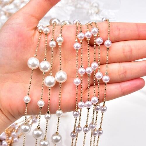 Pearl Chain Gold Color Wire Wrapped Rosary Trim 6Mm 10Mm Round Beads Chains For Diy Jewelry Making Necklace Bracelet Accessories