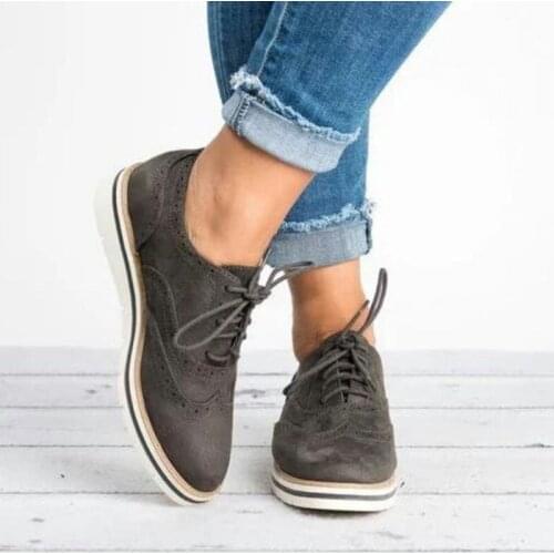Plus Size 35-43 Women Flat Hollow Platform Shoes Oxfords British Style Ladies Creepers Brogue Shoe For Female Lace Up Footwear