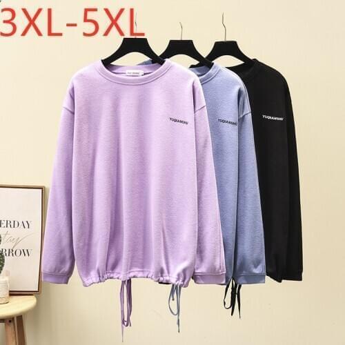 New ladies autumn winter plus size tops for women large pullover long sleeve loose cotton purple blue sweatshirt 3XL 4XL 5XL