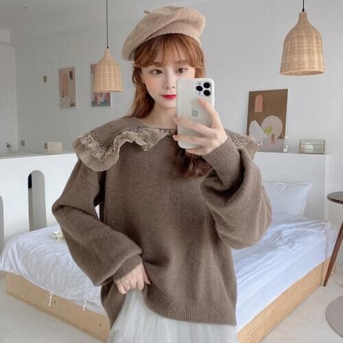 Kaguster Knitted Women Purple One Size Winter Sweaters Women O-neck Loose Hollow Coat Strapless Sweter Japanese Style Top