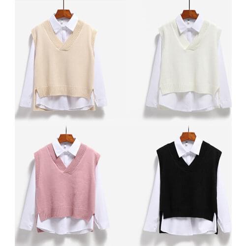 Women Sweater Vest V-neck Knitted Sweater Vest Outer Wear Loose Pullover Leisure Vest Womens Spring Autumn Large Size