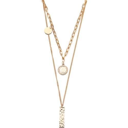 Gold Color Alloy Exaggeration Coin Pendants Necklace Multi Layer Design Beauty Head Choker Jewelry