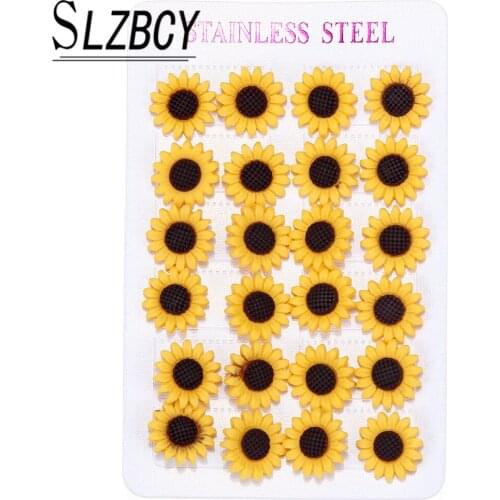12 pairs/set Fashion Sunflower Resin Stud Earrings for Women Girl Cute Jewelry Sweet Yellow Earrings Party Ear Jewelry Gifts