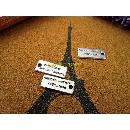 12pcs pain today strength tomorrow charms silver tone 2 sided strength charm pendants 21x8mm