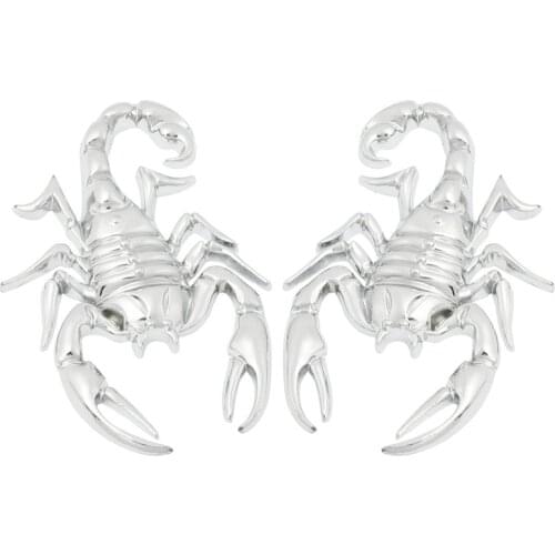 2 Pcs Car Exterior Decorative Metal Scorpion Shape Badge Sticker Silver Tone