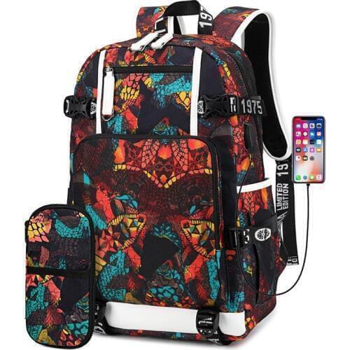 2pcs/set Printed Backpack Men Fashion School Bags For Teenage Girls Boys Geometric Pattern Mochila Bagpack Travel Backpack Women