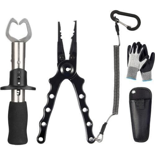 Aluminum Fishing Pliers Saltwater Resistant Fishing Gear Fish Lip Gripper and Fishing Gloves 3 pcs