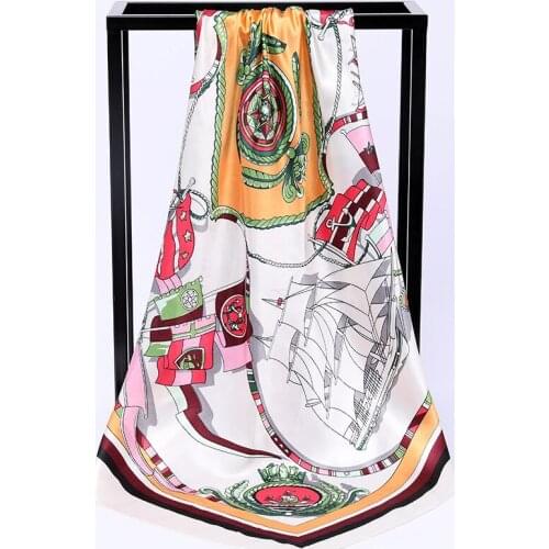 AMYO Square Scarf Faux Silk Satin Bandana Women Print Summer Bag Wrap Indian Muslim Islamic Kerchief