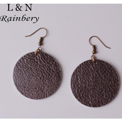 Rainbery Drop Big Earrings Dangle Woman Flash Handmade Round PU Leather Earrings Antique Looking Jewelry JE0605