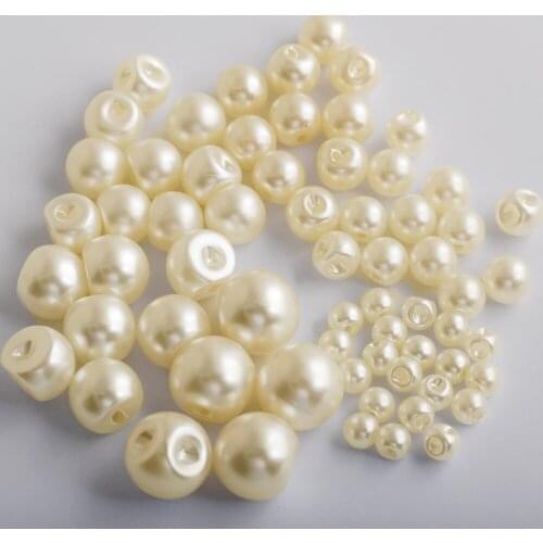 6mm 8mm 9mm 10mm 12mm 14mm White/Beige Color Side Hole Imitation Pearls ABS Plastic Bead Collar Beads For DIY Clothing Buttons
