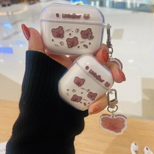 For AirPods Case Cute Cartoon Little Bear Earphone Case For AirPods 2 3 AirPods Pro Soft TPU Clear Headphone Cover with Keychain