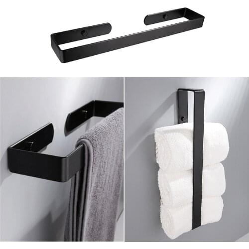 Black Bathroom Towel Holder Rail Bar Shoe Rack Wall Mounted Aluminum Kitchen Hand Towel Rack Storage Shelf Home Organizer