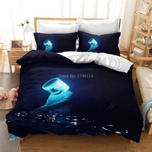 DJ Marshmello Cartoon Duvet Cover Pillowcases Soft Comfortable Comforter Cover Bedlinens for Kids Adult King Size Bedding Set