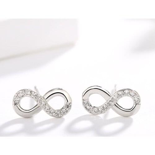 Hot Sale Silver Color Infinity Love Endless Symbol Stud Earrings for Women Clear CZ Knot Fashion Earrings Jewelry