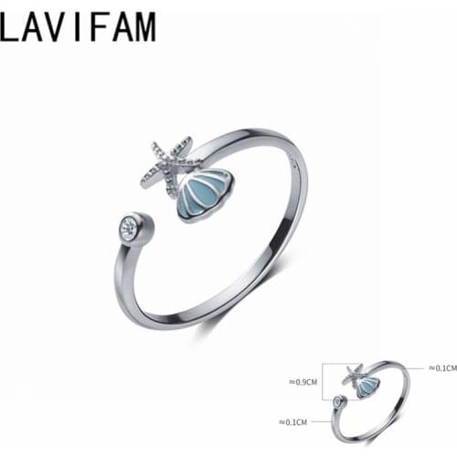 925 Sterling Silver Shell Starfish Adjustable Finger Opening Ring for Women Design Clear CZ Fine Jewelry 2020 New