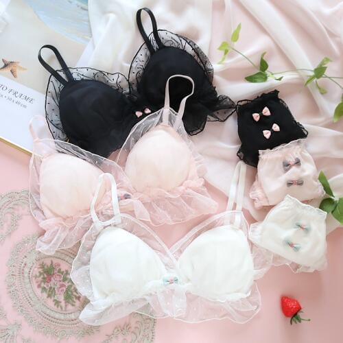 Wriufred Thin section sweet cute bra sets net yarn cozy wirefree underwear set women sleep comfortably lingerie set