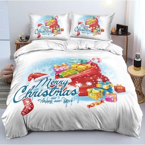 Bedding sets Merry Christmas White Bed Linen XMAS Duvet cover set Quilt case and Pillow shams 200x200 King Queen Double size