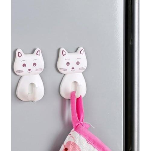 Cute Cartoon Cat Door Hooks Durable For Kitchen Spoon Sundries Hanger Bathroon Towel Hook Self Adhesive Wall Decor Hooks