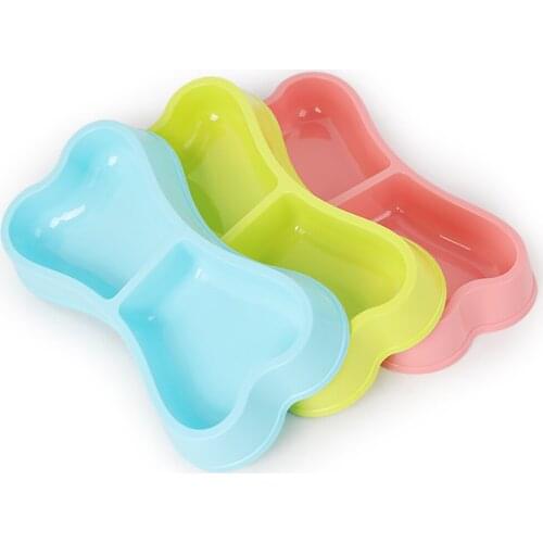 Pet Bowl 2-Section Cute Bone Shape Dog Bowl Double Bowl Pet Feeding Bowl Pet Dog Dish Food Water Container Legendog