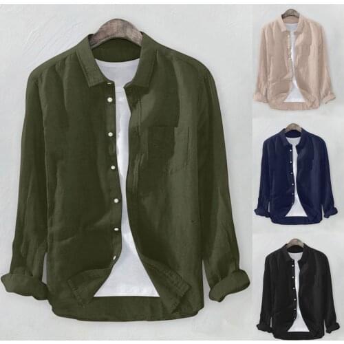 Plus Size Mens Shirts Casual Daily Solid Shirt Autumn Long Sleeve Button Turn-Down Collar Tops Fashion Cardigan Top Shirts
