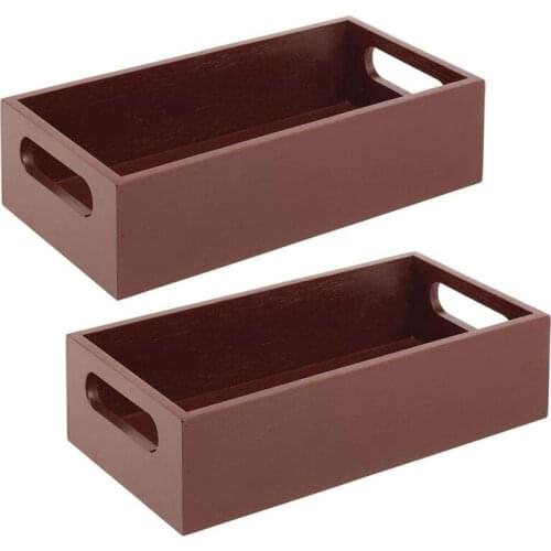 Set of 2 Kitchen Storage Box,Open-Top Bamboo Storage Tray with Handles,for Cupboard Organiser
