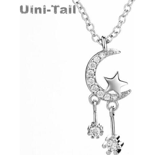 Uini-Tail Hot Sale New 925 Sterling Silver Star Moon Micro Inlaid Necklace Simple Temperament Elegant Star Moon Tassel Necklace