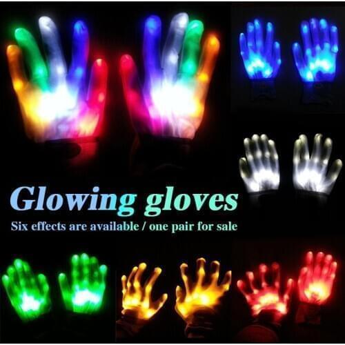 HOT LED Gloves Neon Guantes Glowing Halloween Party Light Props Luminous Flashing Skull Gloves Stage Costume Easter Supplies