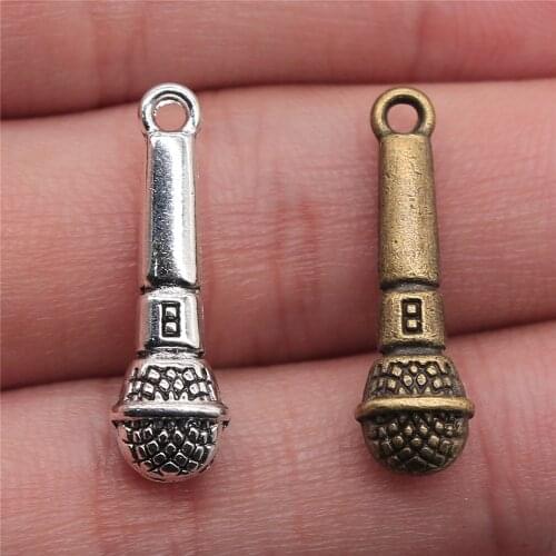 Tristana 20pcs 25x7mm Microphone Charms Pendant Music Lovers Jewelry Supplies Handmade For DIY Making Earrings Bracelet