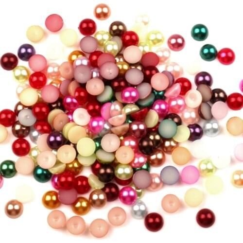 500Pcs Mixed 8mm Half Round Pearl Beads Craft Cabochon Scrapbook Decoration Flatback Nail Art Garment Beads DIY Accessories