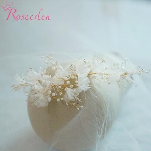 Gold Flower Pearl Wedding Bridal Princess Headbands Hair Jewelry Crystal Pearl Accessories Bride Headdress RE3998