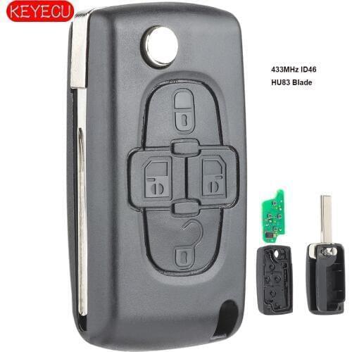 Keyecu Flip Remote key 4 Button ASK 433MHz PCF7961A ID46 Chip for Peugeot 1007 for Citroen C8 HU83 / VA2 Blade