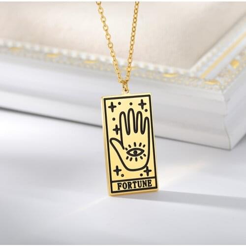 Quare Tarot Cards Necklace For Women Amulet Necklaces Moon Sun Couple Stainless Steel Pendant Necklace Birthday Jewelry Gifts