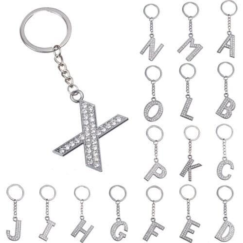 Hot New English Letters Crystal Pendant Keychain Women Trendy Holder Keyring Silver Color Alphabet Key Chain Bag Car Decoration