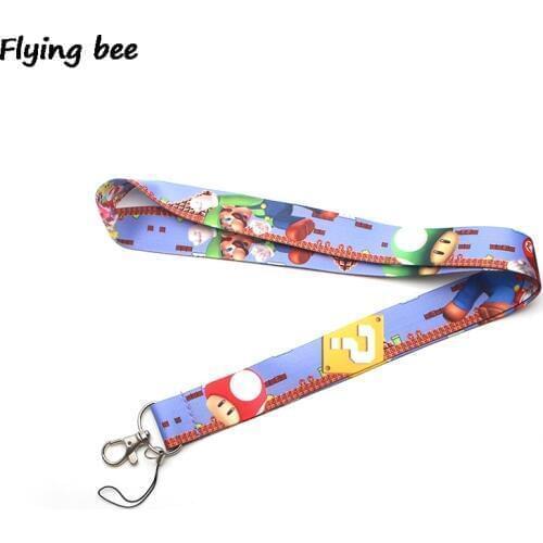 20pcs/lot Kawaii Game Bros Lanyard Keychain Keys Holder Women Strap Neck Lanyards for Keys ID Card phone lanyard X0371