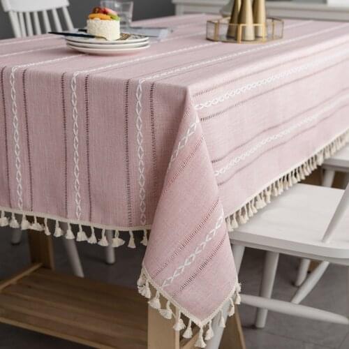 Tablecloth Lace Cotton Linen Stripe Dustproof Art Table Cloth Home Coffee Wedding Table Cover For Living Room Rectangular Fabric