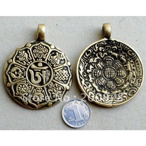 TBP499 Tibet brass amulet waist tag,Tibetan antiqued lucky Babao pendant,46mm,double carved Tibetan amulets