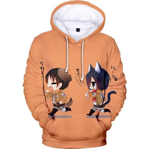 Anime Q Version Hoodie Attack on Titan Hooded Long Sleeve Streetwear Harajuku Sweatshirt Unisex Sport Hoody Tops