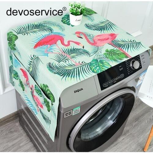 Fashion Flamingo Series Home Decoration Refrigerator Cover Lattice Cotton Linen Washing Machine Cover Towel Bedside Cabinet